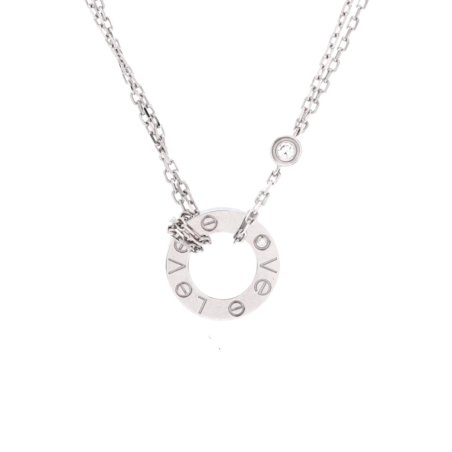 Cartier 2 Diamonds Love Pendant Necklace 18k White Gold With Diamonds